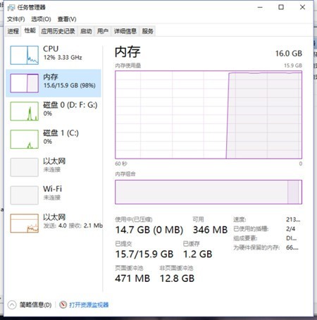 win10系统内存占用