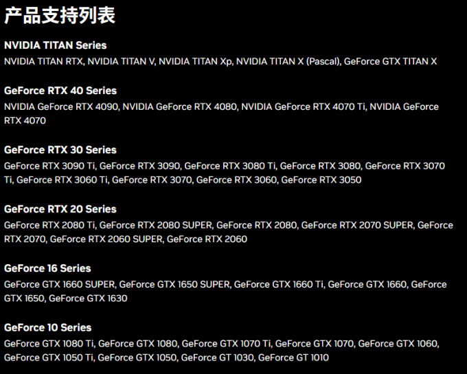 显卡驱动支持列表