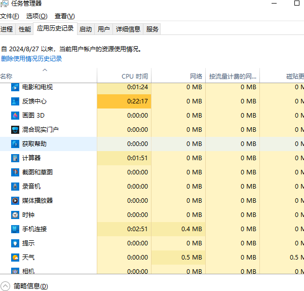 应用历史记录 应用历史记录