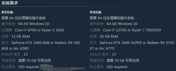 赛博朋克2077配置要求推荐