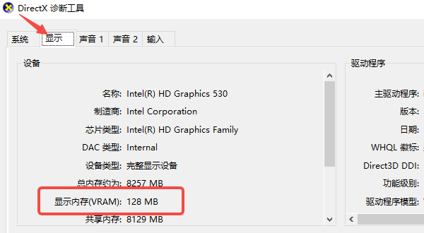 使用DirectX诊断工具查看显存