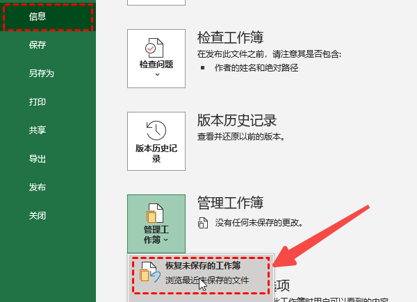 检查 Excel 自动恢复文件