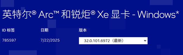 英特尔发布32.0.101.6972驱动