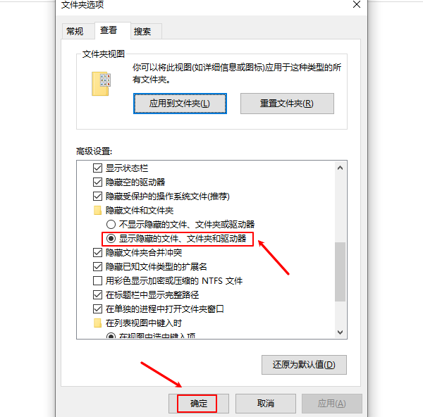 显示隐藏的文件、文件夹和驱动器