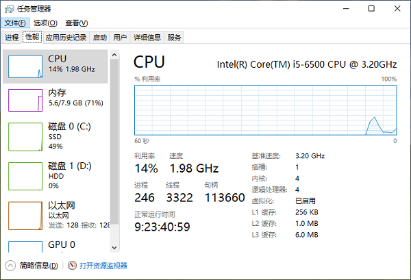 查看性能选项卡