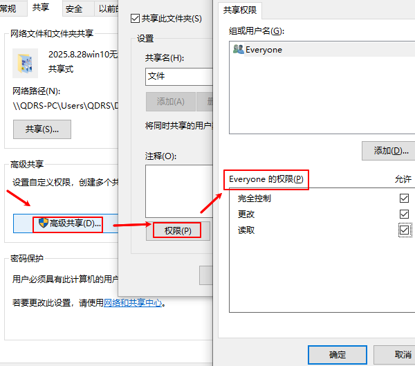 检查账户权限与共享设置