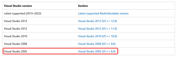 手动安装Visual C++ 2005运行库