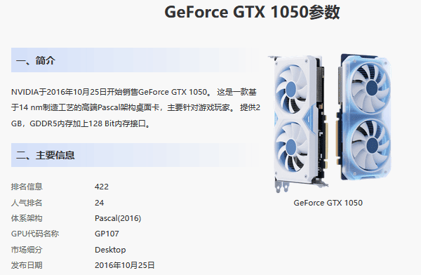GeForce GTX 1050参数