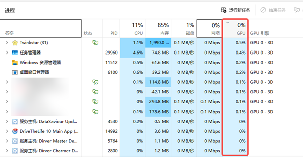 按GPU使用率排序