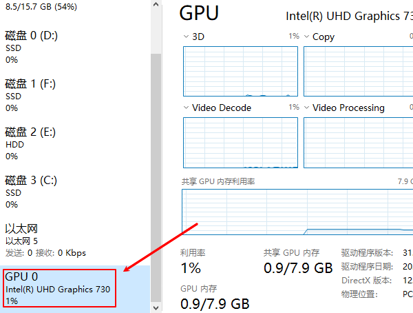 通过任务管理器查看独立显卡运行状态
