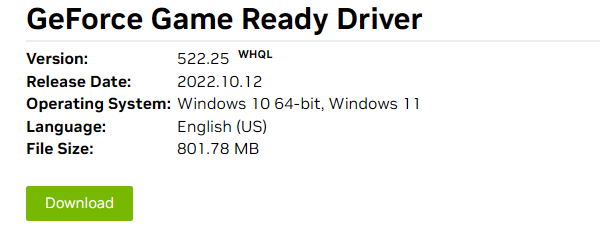 驱动版本522.25 驱动版本522.25