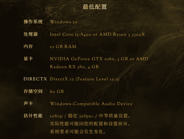 艾尔登法环最低配置