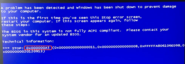 0x000000A5蓝屏代码是什么意思