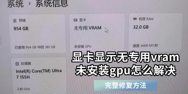 显卡显示无专用vram未安装gpu怎么解决 完整修复方法