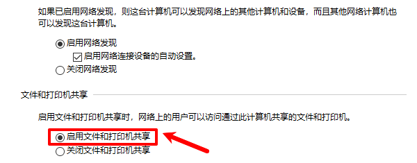 启用文件和打印机共享