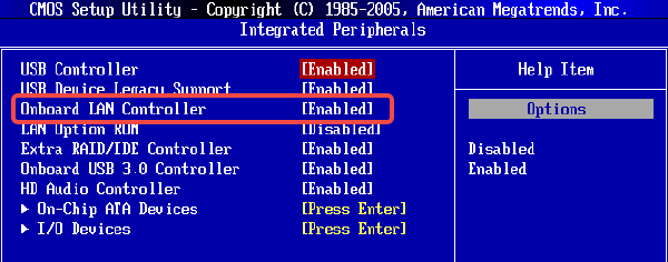 开启BIOS中的网卡