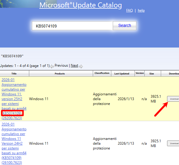 手动下载安装KB5074109