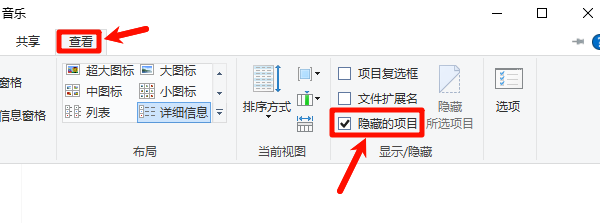 查看“隐藏的项目” 查看“隐藏的项目”