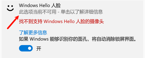 Windows Hello人脸此选项当前不可用