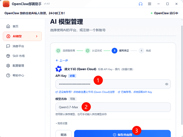 填写API Key并启用模型