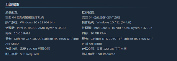 《控制：共振》PC配置要求