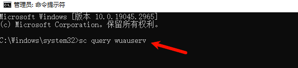 输入：sc query wuauserv