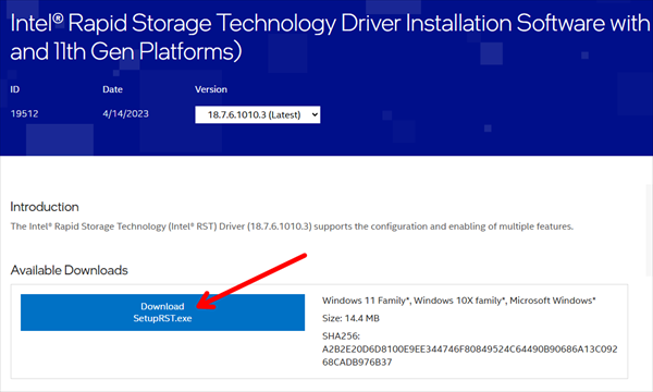 下载并安装Intel RST相关驱动 下载并安装Intel RST相关驱动
